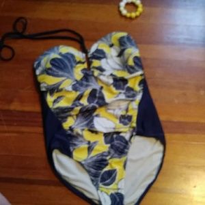 Merona strapless tropical print 1 piece swim-suit